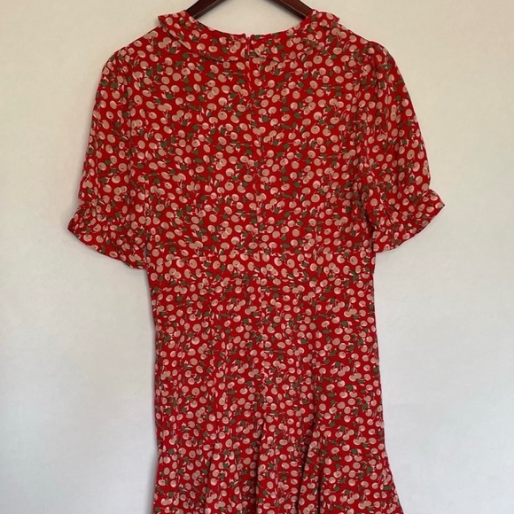 NWT Allegra K. Cherry Short Sleeve V-neck Ruffle Red Mini Dress; Size Small - Picture 4 of 7